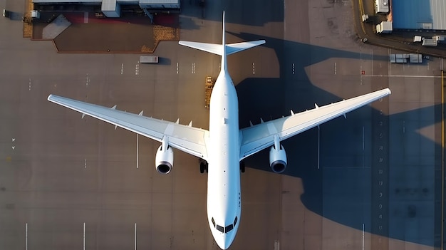 Vista superior de um avião de passageiros no aeroporto