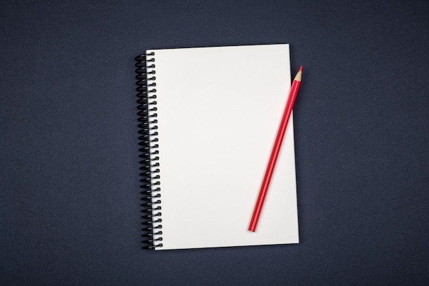 Vista superior de um caderno em branco em espiral aberto em uma mesa colorida