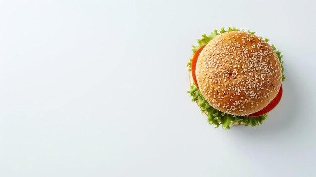 vista superior de um hambúrguer em um fundo branco limpo