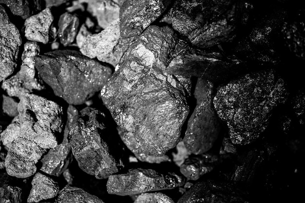 Vista superior de um mineral de mina de carvão preto para segundo plano. Usado como combustível para coque industrial.