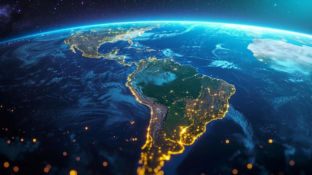 Foto vista superior de um planeta noturno com luzes brilhantes da cidade