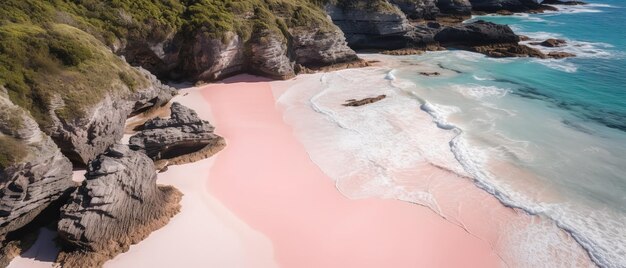 Vista superior de uma bela praia tropical com ondas do marVista aérea Tiro panorâmico Generative AI