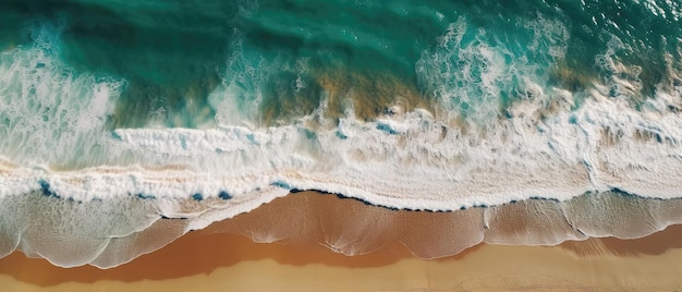 Vista superior de uma bela praia tropical com ondas do marVista aérea Tiro panorâmico Generative AI