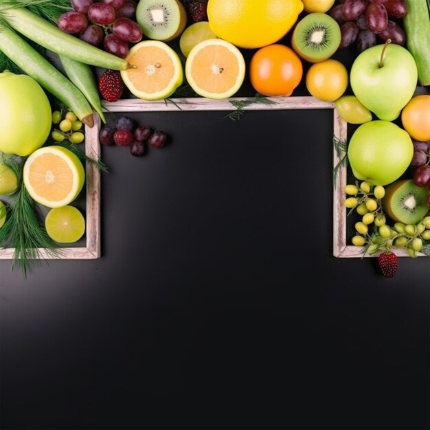 Foto vista superior de uma moldura de fruta com copyspace
