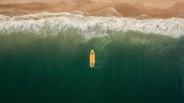 Foto vista superior de uma pessoa com uma prancha de surf nadando na praia de varkala