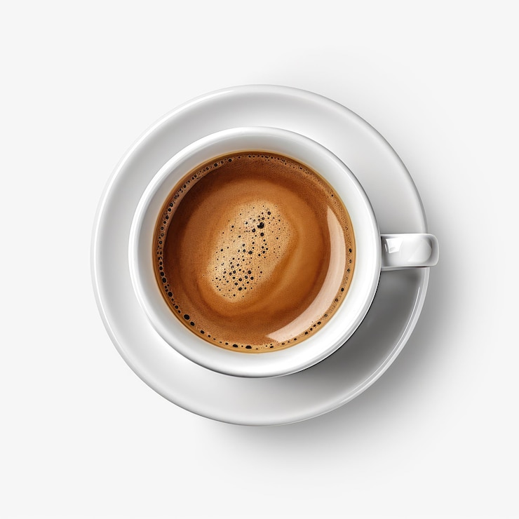 Foto vista superior de uma xícara de café isolada em um fundo branco