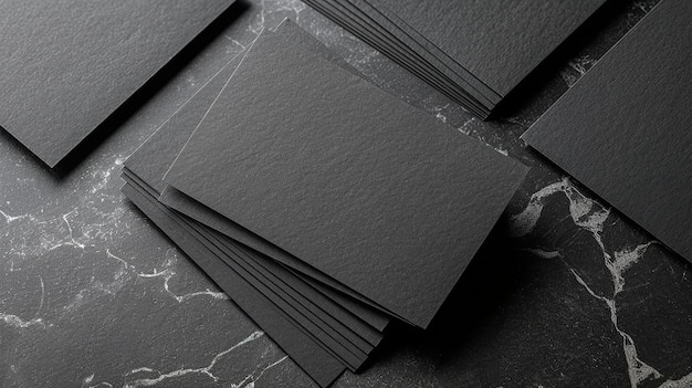 Vista superior de vários cartões de visita pretos em uma superfície cinza com um espaço de cópia IA generativa