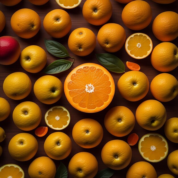Vista superior de deliciosas naranjas generada por Ai