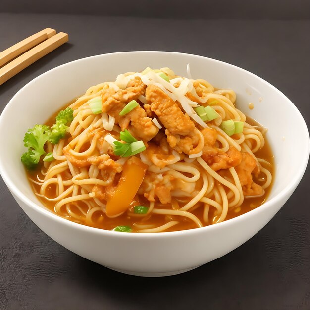 Foto vista superior del delicioso concepto de fideos con verduras de carne y salsa de tomate