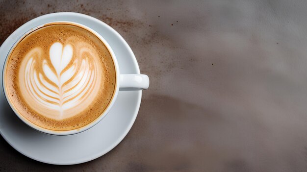 Vista superior do café latte em close-up