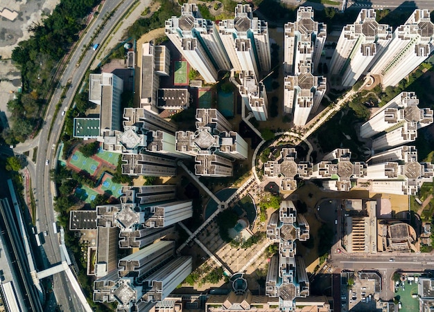 Foto vista superior do centro da cidade em hong kong