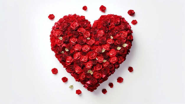 vista superior do coração feito com rosa vermelha para o dia de São Valentim isolado em fundo branco