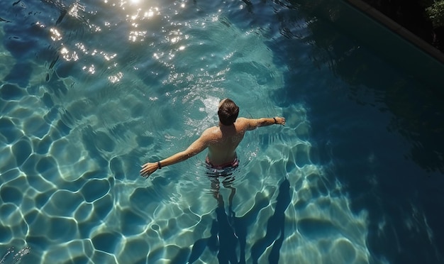 Vista superior do homem nadando na piscina Fundo para esporte e recreação nas férias