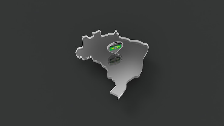 Foto vista superior do mapa do brasil com renderização 3d de cristal com fundo preto