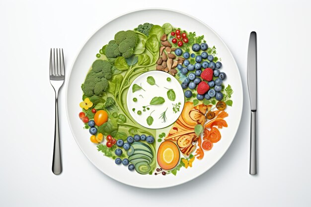 Foto vista superior do prato com comida de dieta ceto e uma faca