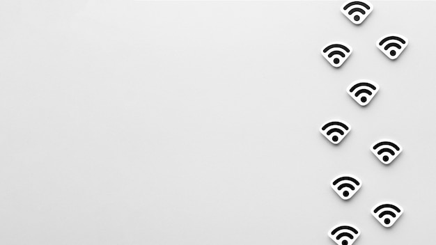 Vista superior dos símbolos wi-fi com espaço de cópia
