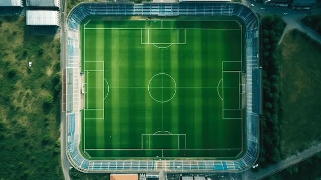 Vista superior desde el dron del campo de fútbol generativo ai