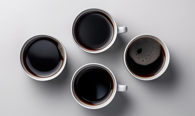 Vista superior de una elegante taza de café negra sobre un fondo blanco Creando utilizando herramientas de IA generativas