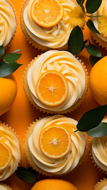 Vista superior em deliciosos cupcakes de laranja