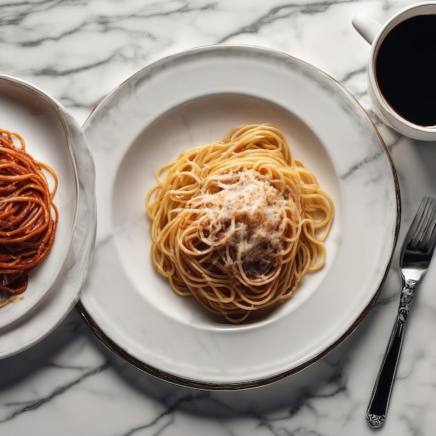 vista superior de espaguetis con carne y salsa de tomate