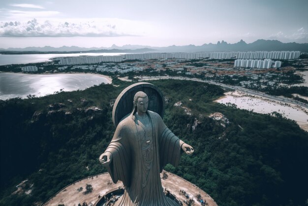 Vista superior de una estatua de la montaña, el lugar local más popular