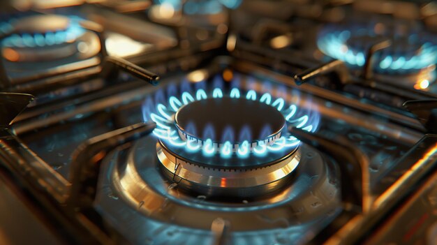 Vista superior de una estufa de gas moderna con llamas azules