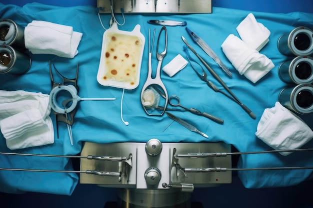 Foto vista superior ferramenta de operação cirurgião cirurgia conceito de cuidados de saúde espaço de cópia ia generativa