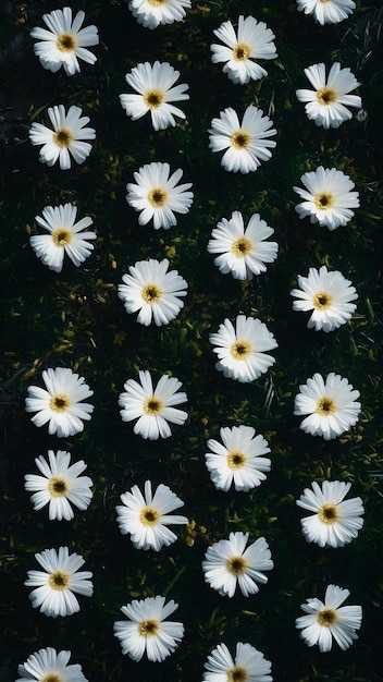 Vista superior flores brancas no chão escuro