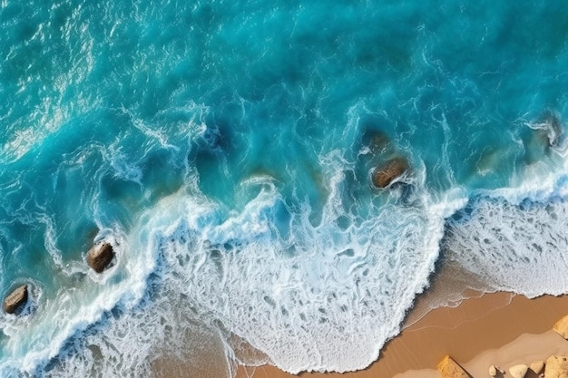 Vista superior del fondo de agua turquesa del paisaje marino de verano de drones