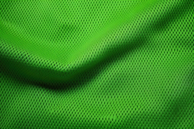 Vista superior del fondo de textura de tela de camiseta de fútbol verde