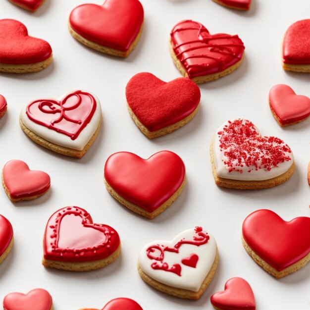 Vista superior de fotos gratuitas de las deliciosas galletas del día de San Valentín