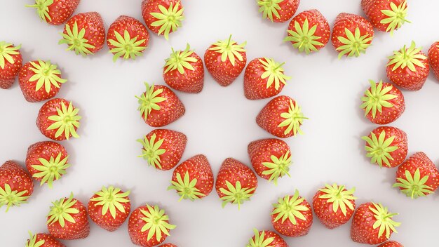 vista superior de fresas con patrón de forma de círculo sobre fondo blanco