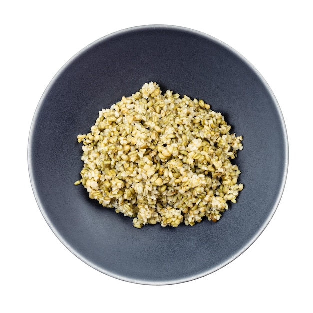 Vista superior de gachas de avena de granos de trigo freekeh