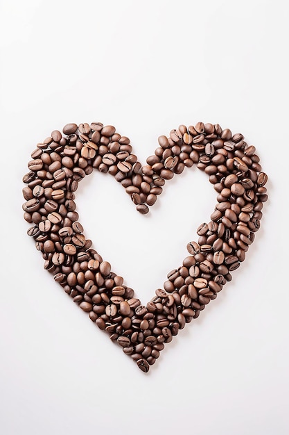 Foto vista superior de granos de café con forma de corazón vacío en fondo blanco horizontal