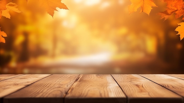 Vista superior de Una hoja de otoño sobre un fondo de textura de madera