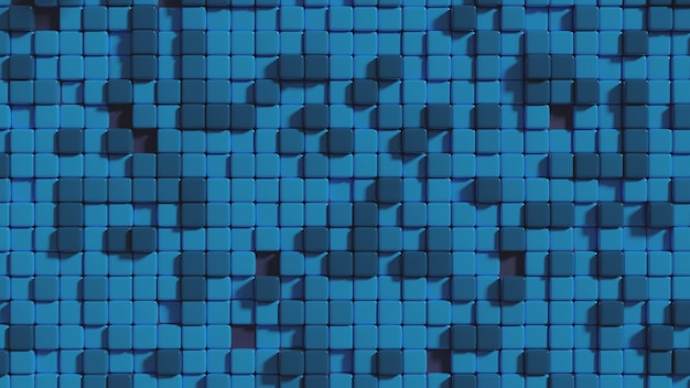 Vista superior de la imagen abstracta de fondo de cubos en tonos azules, render 3d