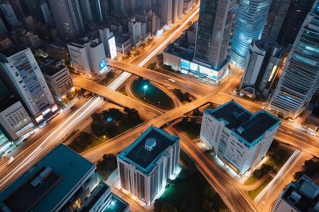 Vista superior de la intersección en una ciudad próspera lapso de tiempo de velocidad del obturador largo del coche