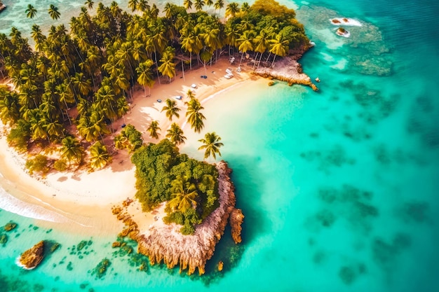 Vista superior de islas ubicadas en medio del mar en la isla tropical de Maldivas