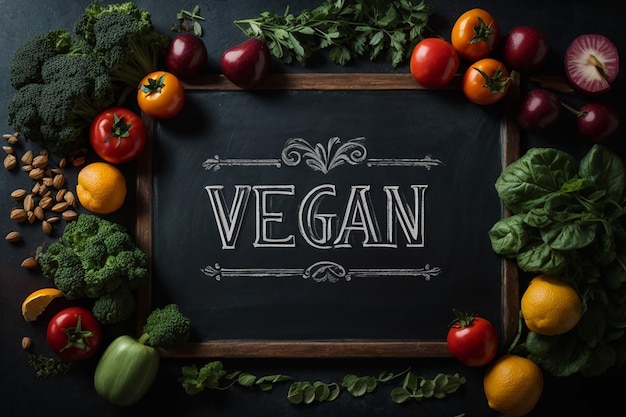 vista superior de letras veganas en pizarra