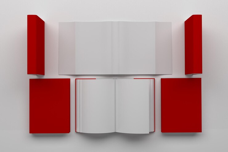 Vista superior de libros aislado en fondo gris