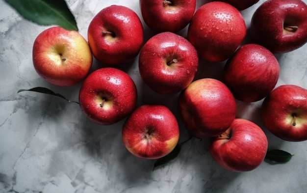 Vista superior, maçãs vermelhas frescas, frutas maduras e maduras