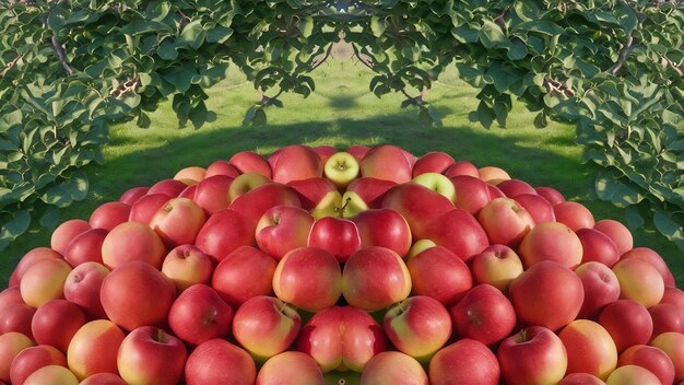 Vista superior de las manzanas con hojas