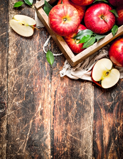 Vista superior de manzanas maduras, hermosas y deliciosas