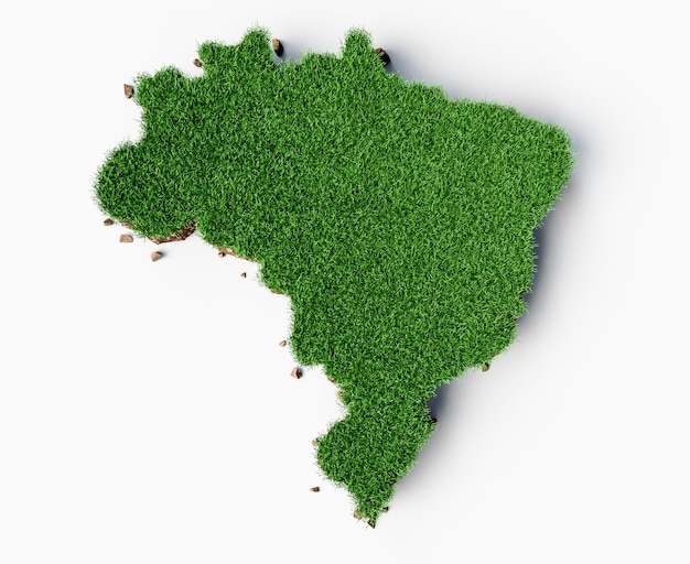 Vista superior Mapa de Brasil Hierba y textura de tierra Ilustración 3d