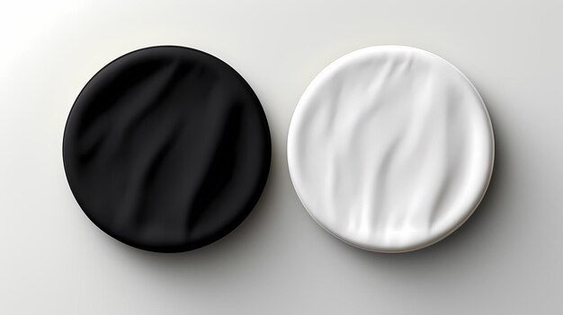 Foto vista superior de maqueta de parche bordado redondo en blanco y negro en blanco, representación 3d