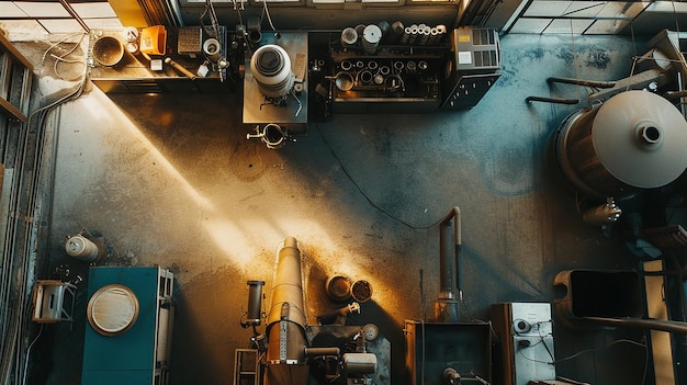 Vista superior de la máquina de tostado de café industrial de vapor