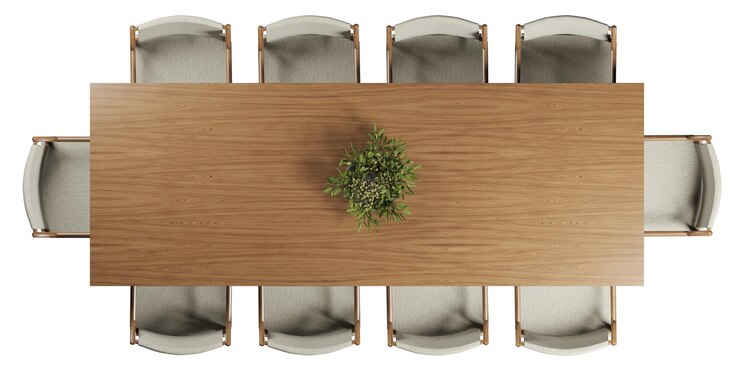 Foto vista superior de la mesa de comedor con sillas