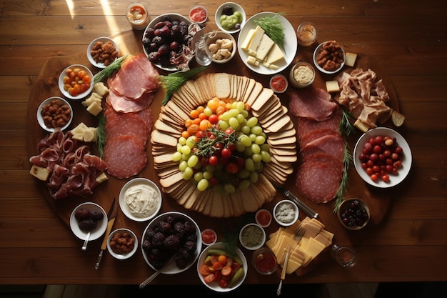 Vista superior de la mesa llena de deliciosa composición de alimentos ar c