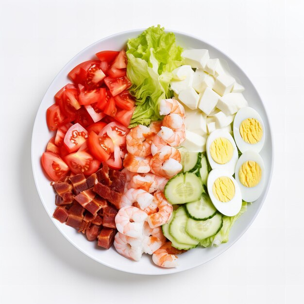 Foto vista superior minimalista de una ensalada de langosta cobb aislada