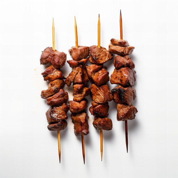 Vista superior minimalista de un Teriyaki Beef Skewers aislado